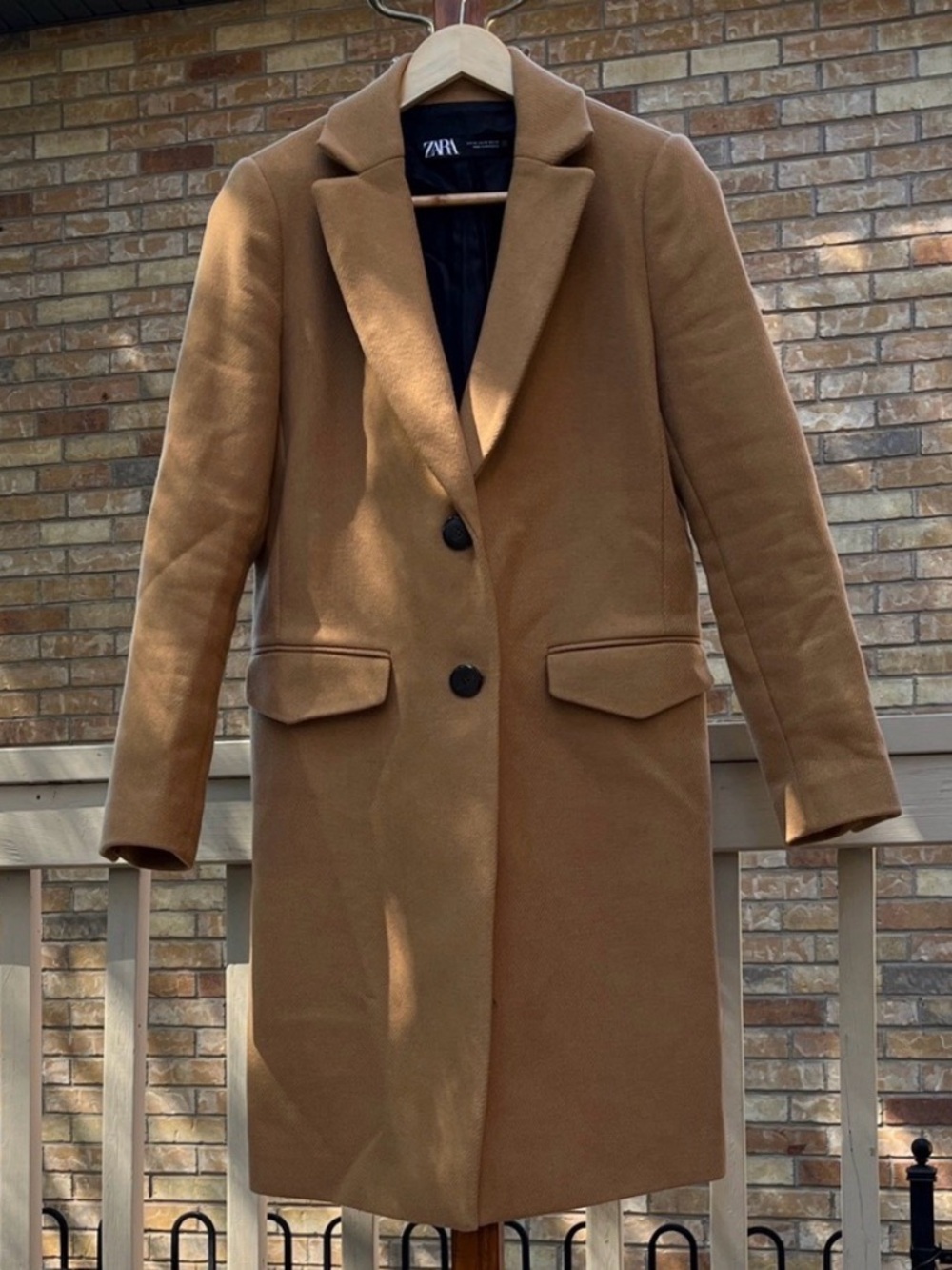 ZARA XS Women's Camel Single-Breasted Long Coat